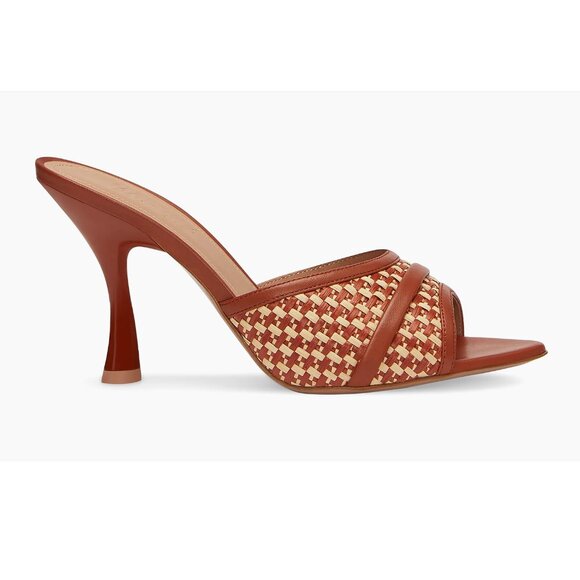 Malone Souliers JULIA 90MM Raffia & Leather Woven Slip On Mules Sandals IT37 - Picture 3 of 7